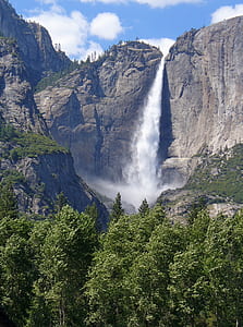 waterfalls on a rocky terrain under blue cloudy skies thumbnail