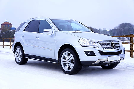 white Mercedes-Benz W164 SUV on road covered by snow at daytime thumbnail