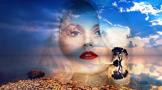woman's face and body of water photo montage thumbnail