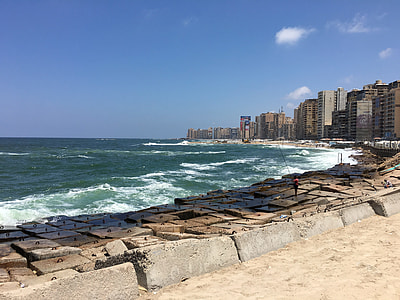 Seaside landscape with buildings in Alexandria, Egypt thumbnail