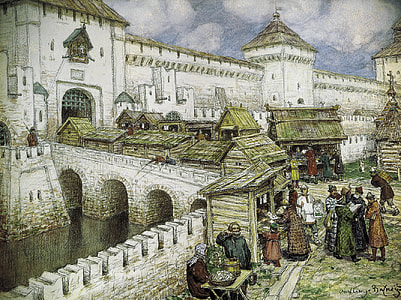 Book shops at the Spassky bridge in Moscow, Russia thumbnail