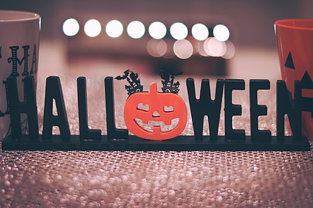 selective focus of black and red Halloween freestanding letters thumbnail