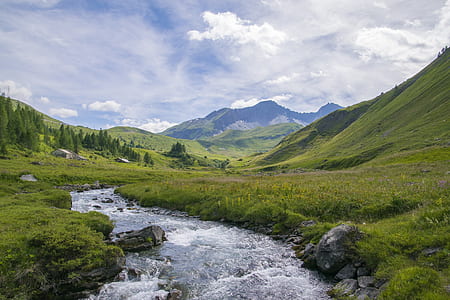 river surrounded with green grass field thumbnail