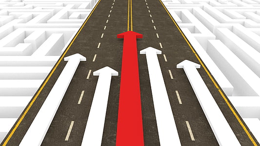 black road with white and red straight arrows illustration thumbnail