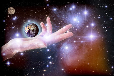 human arm holding planet illustration thumbnail