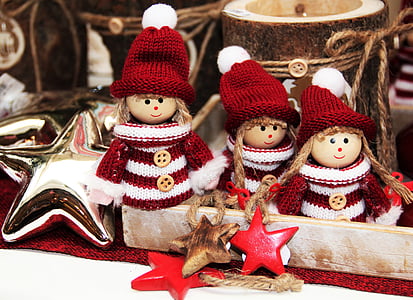 three girl doll in red-and-white striped knit dresses thumbnail