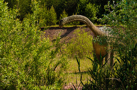 brown dinosaur surrounded by trees during daytime thumbnail