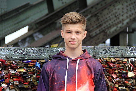 boy's wearing galaxy print pullover hooded jacket thumbnail