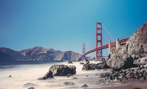 Golden Gate bridge under clear blue sky thumbnail