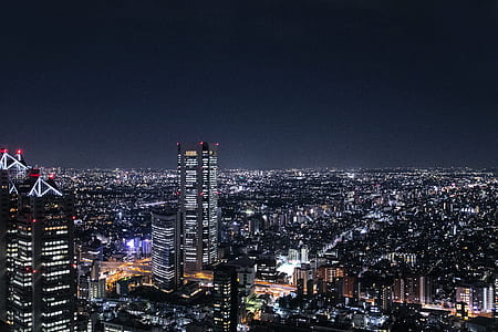 aerial photography of lighted city at night thumbnail