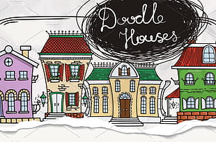 Cute Doodle Houses Patterns psd file