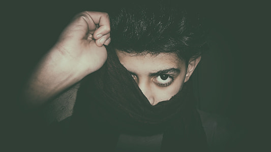 person covering face using black scarf thumbnail