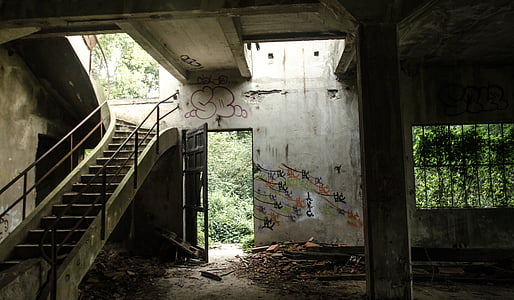 gray metal stair beside door thumbnail