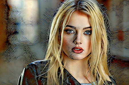 blonde haired woman wearing black top digital art thumbnail