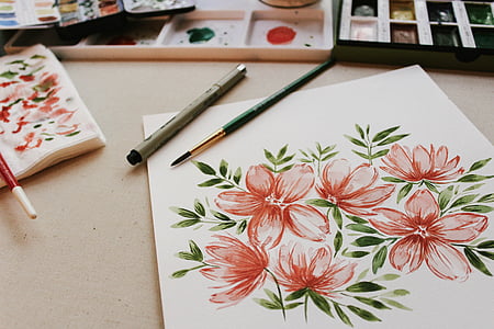 black paintbrush on pink peonies painting thumbnail