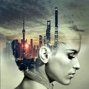 cd cover, head, city, skyscraper, cd, music thumbnail