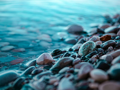 close up photography of brown and black stones on body of water thumbnail