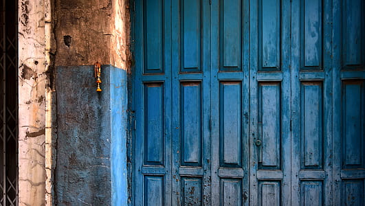 blue wooden panel door thumbnail