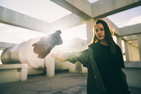 woman, female, camera, structure, concrete, caucasian thumbnail