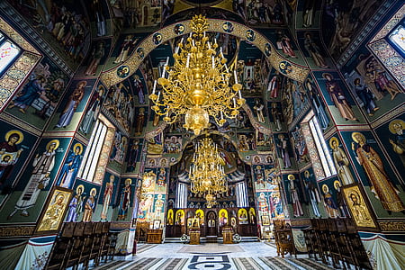 gold chandelier inside the church thumbnail