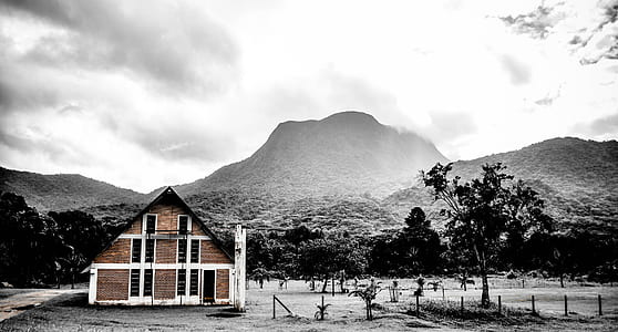 black-and-white, landscape, cloudy, building thumbnail