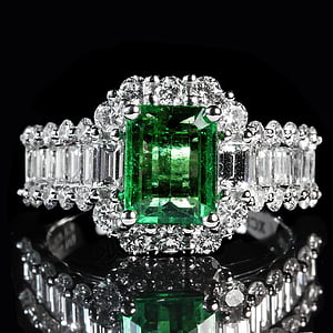 clear crystal green gemstone emerald cut ring thumbnail