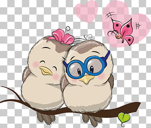 Cartoon Love , Love Birds, two birds on tree branch 3D illustration PNG clipart