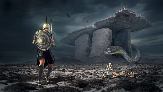 spartan and anaconda digital wallpaper thumbnail