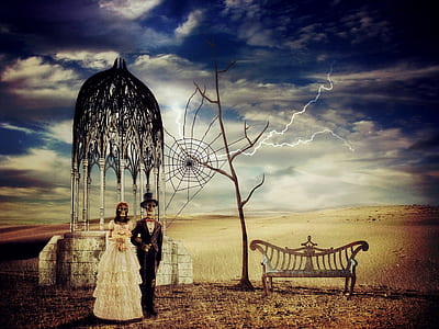 skull couple walking tgether near withered tree and bench thumbnail