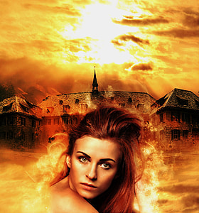 brown haired woman behind burning house thumbnail