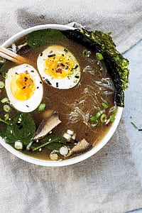 boiled egg with noddles and vegetable thumbnail