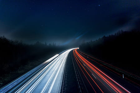 Light Trails on Highway at Night thumbnail