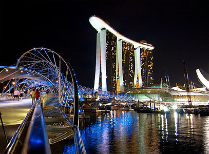 people walking on bridge near Marina Bay Sands Singapore thumbnail