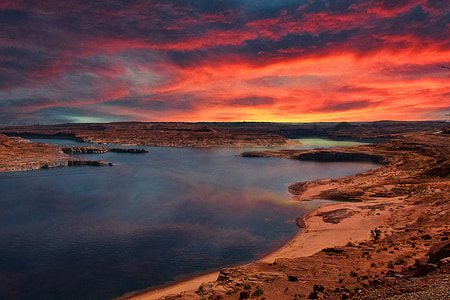 blue sea under red sky thumbnail