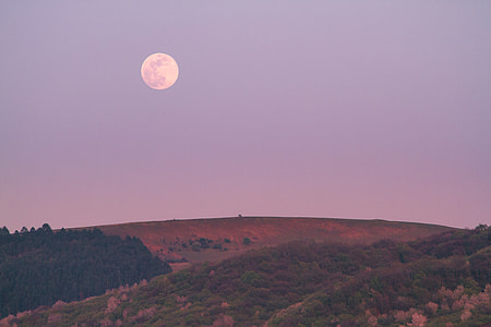 top view of mountain under full moon thumbnail
