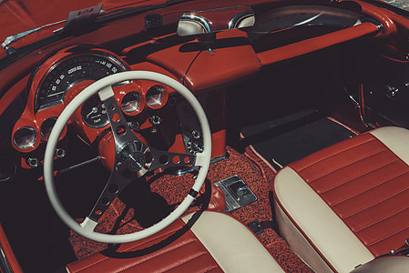 red and white classic vehicle interior thumbnail