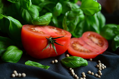 sliced red tomato on blue textile thumbnail