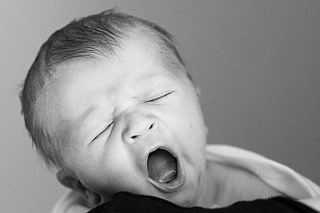 grayscale photo of yawning baby thumbnail