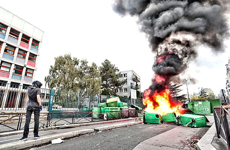fire, smoke, city, street thumbnail