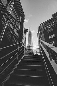 grayscale low-angle photo of stairs thumbnail