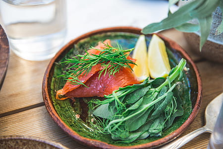 serving of vegetables on brown bowl thumbnail