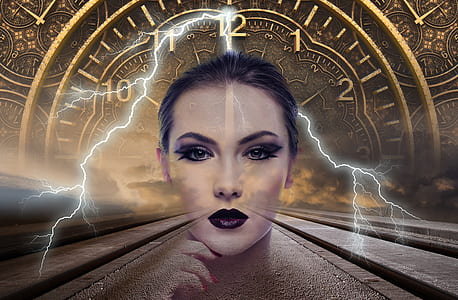 face of illusion woman and lightning digital wallpaper thumbnail
