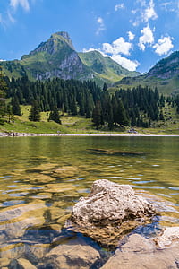 photo of green mountain near body of water thumbnail