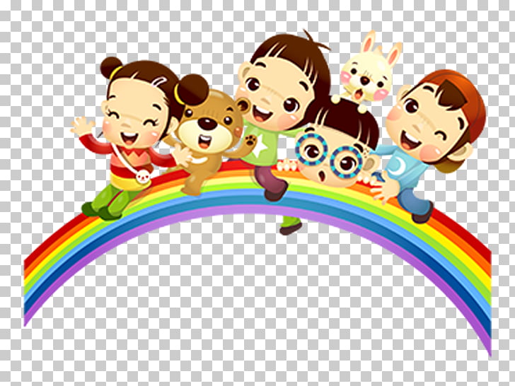 Child Rainbow Sticker Playground Children Play Four Children