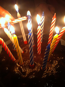 assorted-color candles on chocolate birthday cake thumbnail