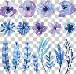 Flower Watercolor painting Drawing Sketch, watercolor flowers, purple, white, and black flower and feather illustrations PNG clipart