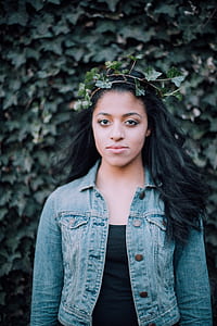 woman wearing blue denim jacket thumbnail