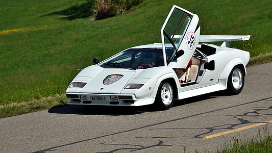 white Lamborghini Countach on road thumbnail