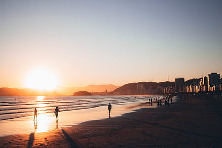 People Walking on Seashore during Golden Hour thumbnail