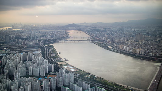 top view of city and river thumbnail